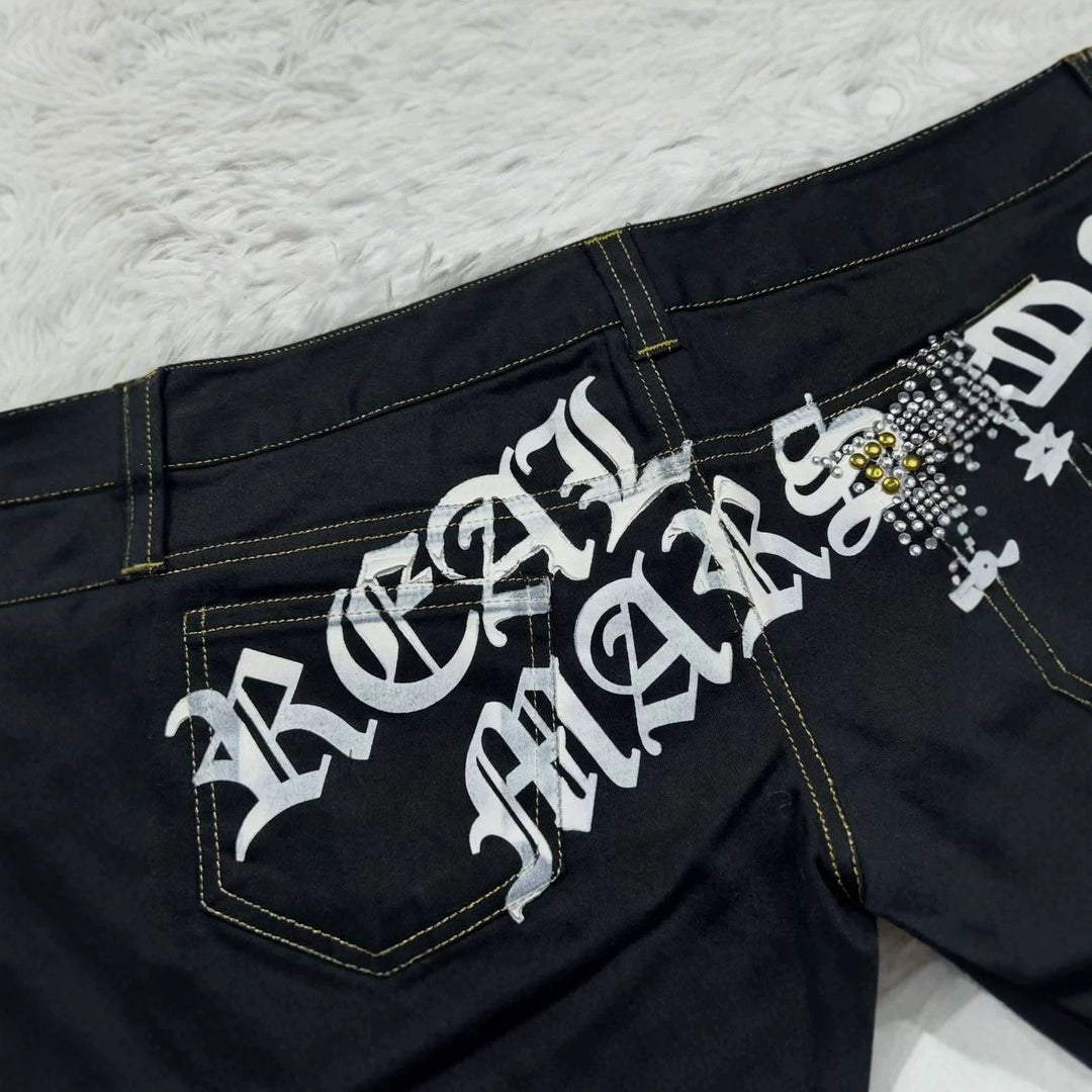 Dame Trendy Jeans-Shorts med glitrende applikationer Skovae