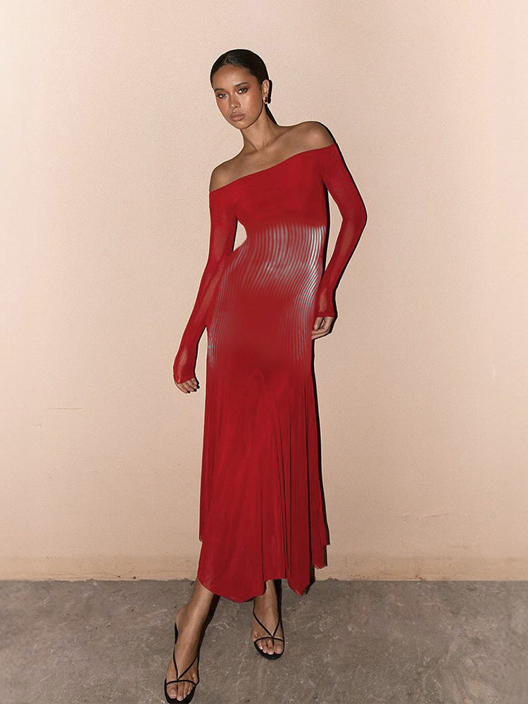 Femme Off-Shoulder Bodycon Maxi Kjole med formende striber Stilla