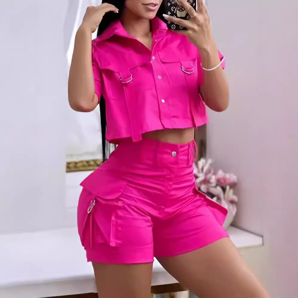 Dame Casual Crop Top og Shorts Sæt Stilla