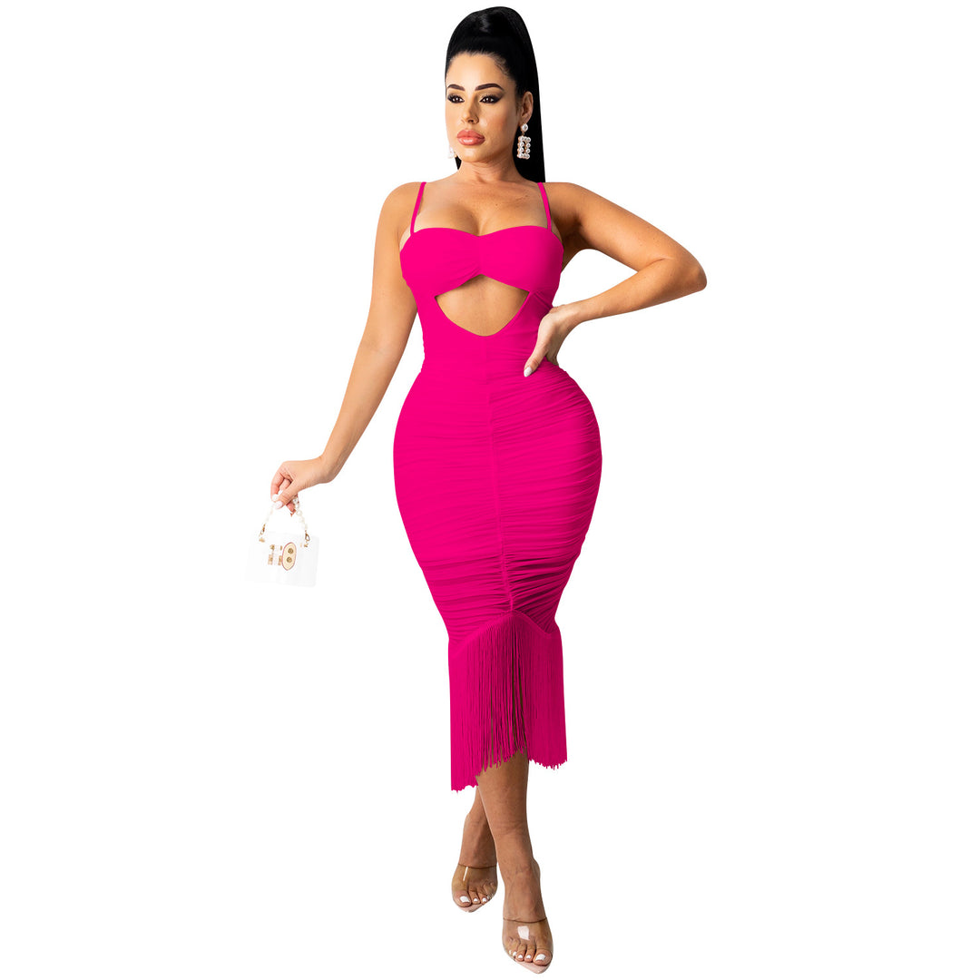 Dame figursyet Cut-Out Midi-kjole med frynser Stilla