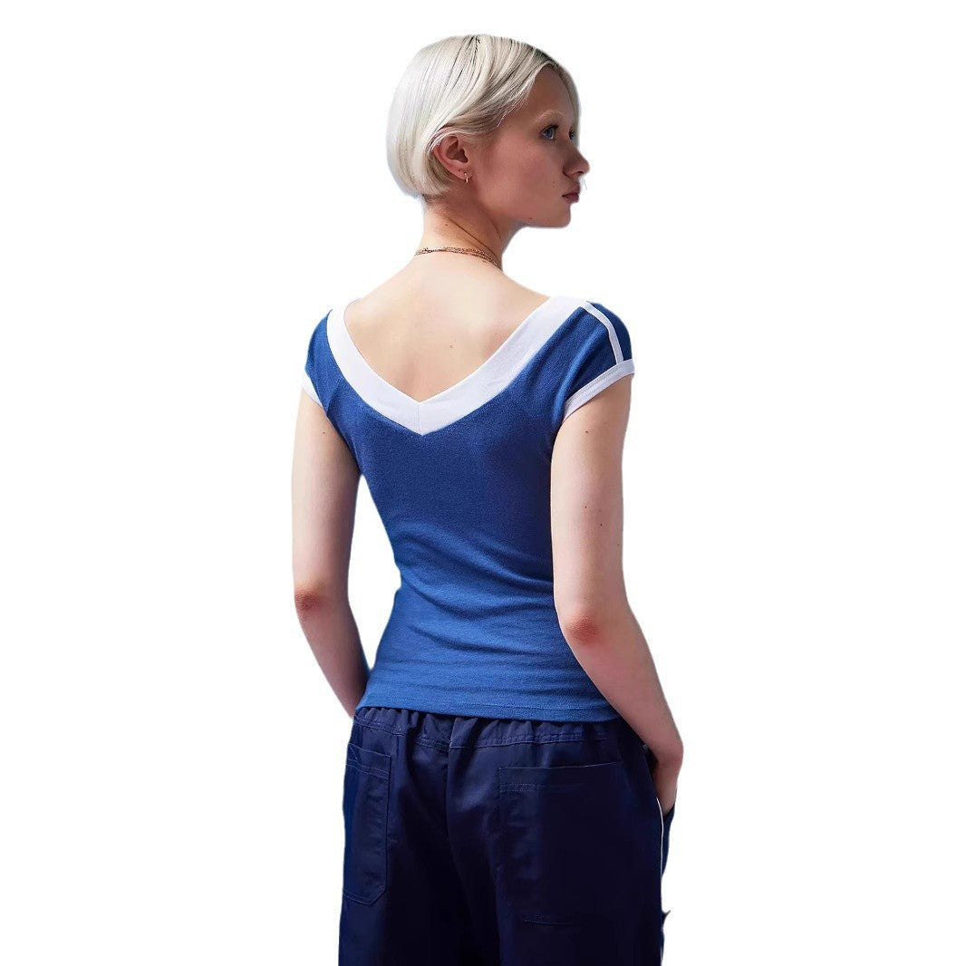 Damer Sporty V-hals Crop-Top med kreative detaljer og tætsiddende pasform Stilla