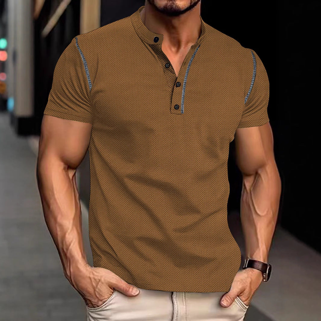 Herrer nan tilpasset struktur polo shirt med ståkrave og dekorativ paspel Skovae