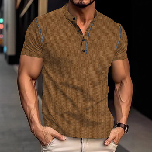 Herrer nan tilpasset struktur polo shirt med ståkrave og dekorativ paspel Skovae