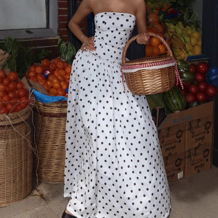 Femme Uden skulder Polka Dot Maxikjole Stilla