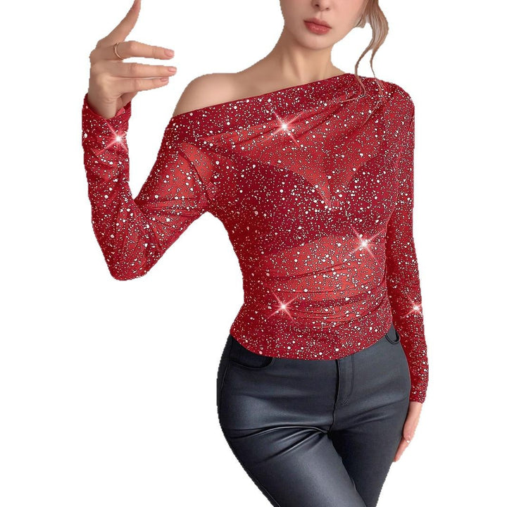 Dame Off-Shoulder Glitrende Mesh-Oberdel Stilla
