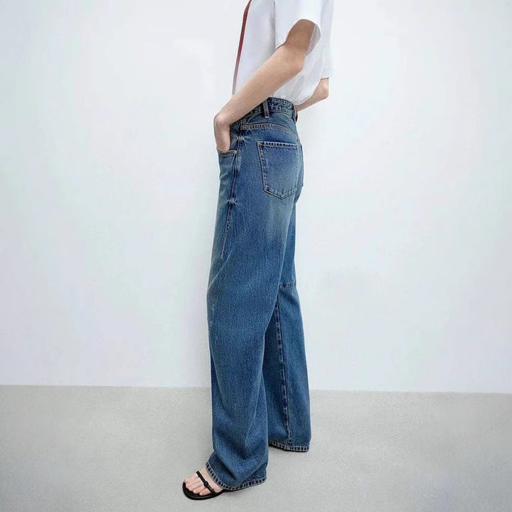 Dame bred jeansbukser med høj talje og moderne snit Stilla
