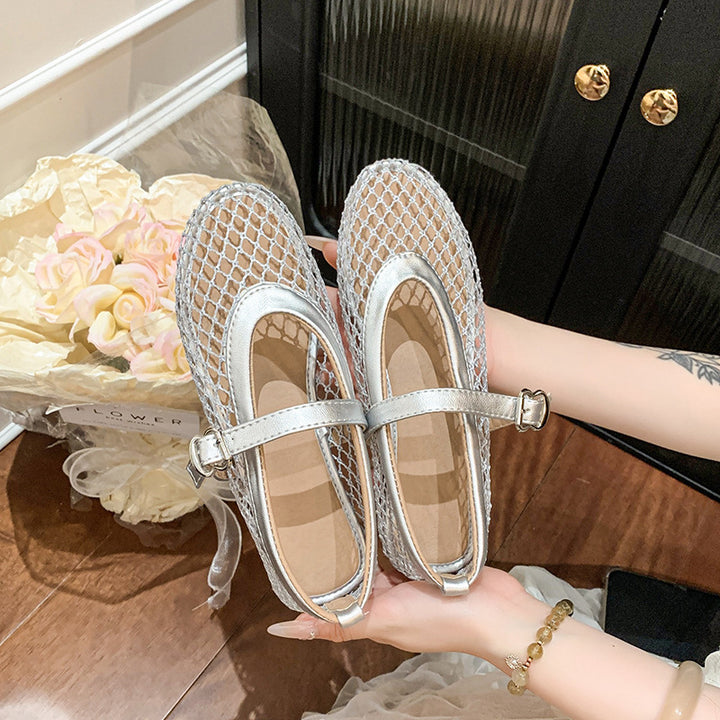 Dame Ballerinas i netstof med rem Stilla