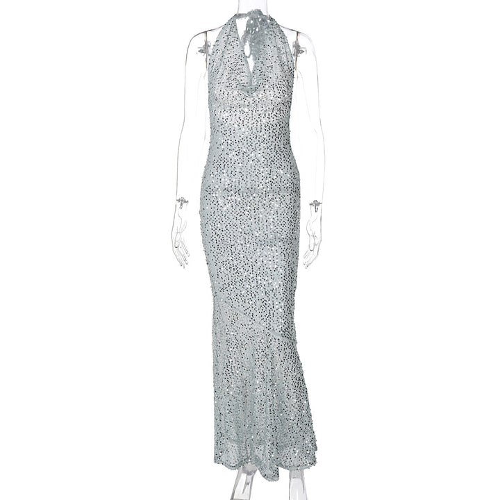 Dame Elegant aftenkjole med glitrende rhinestone-detaljer og dyb rygudskæring Stilla
