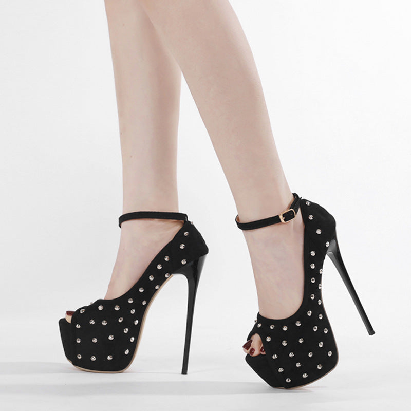 Damer High Heel Plateau-sandaletter med glitrende strassdetaljer og justerbar ankelrem Stilla