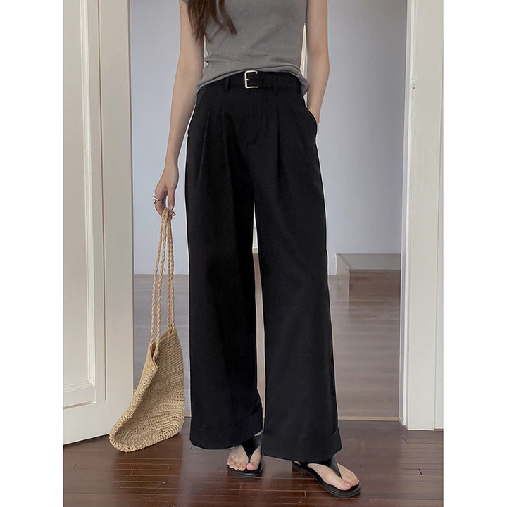 Dame elegant High-Waist Palazzo-bukser med plisseer og bæltestropper Stilla
