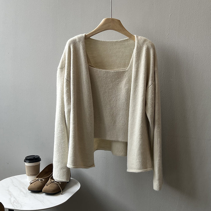 Dame afslappet strikcardigan med åben front og elegant silhuet Stilla