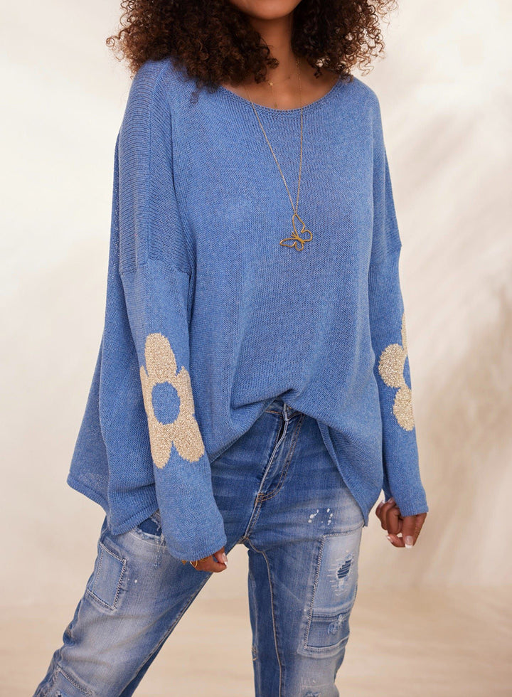 Dames modet strikket sweater med blomster applikationer Stilla