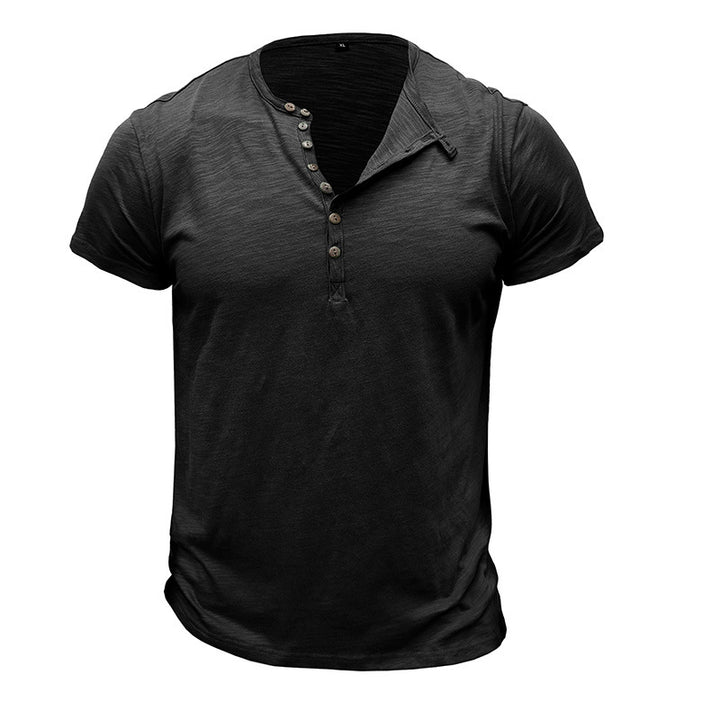 Herrer Henley-T-shirt med moderne snit og knapbar udskæring Stilla