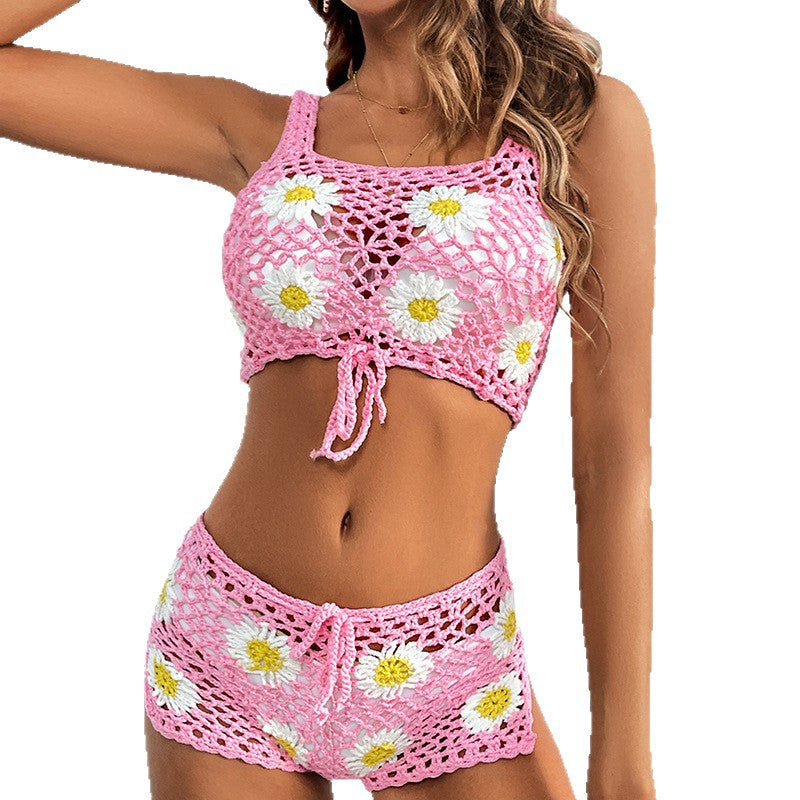 Dame Hækling-Bikini-Sæt med florale accenter og trendy design Stilla