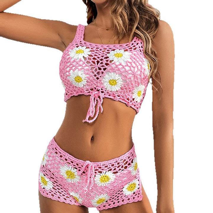 Dame Hækling-Bikini-Sæt med florale accenter og trendy design Stilla
