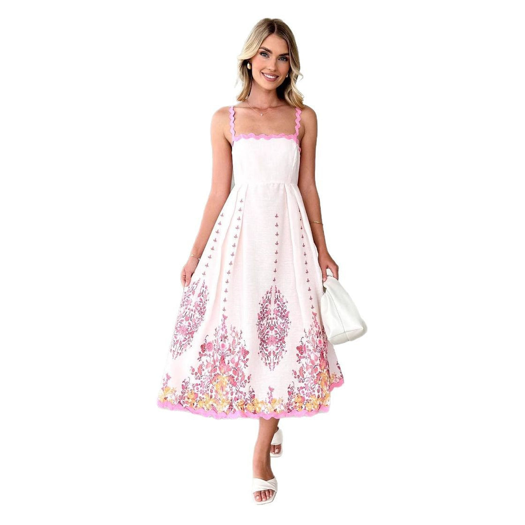 Kvindernes sommer maxi kjole med blomsterdesign og volang kant Stilla