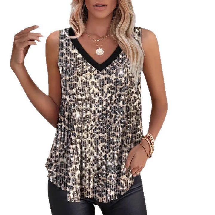 Dame Paillet T-shirt med V-hals Stilla