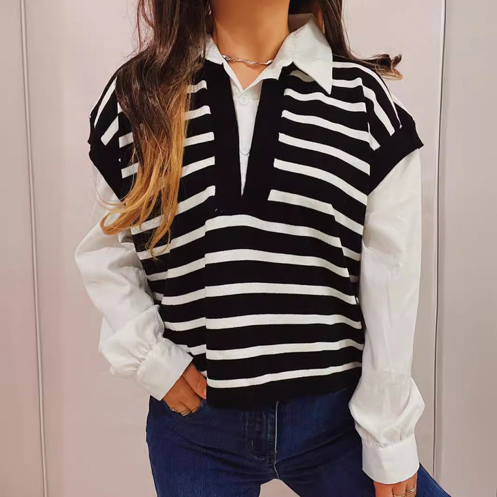 Kvinders fashionable strikket sweater med moderne snit og elegante pufærmer Stilla