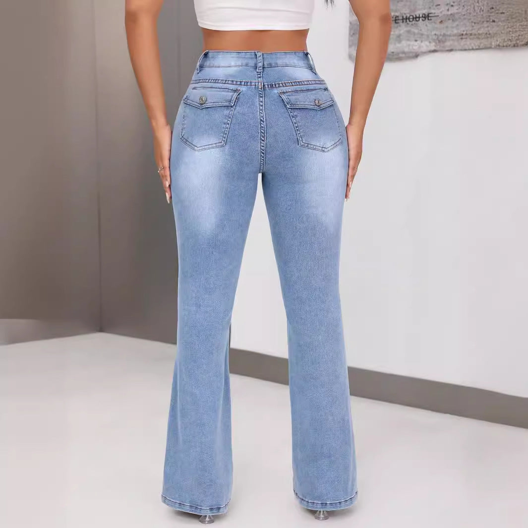Kvinde Bootcut Jeans med Høj Talje og Unikt Design Stilla
