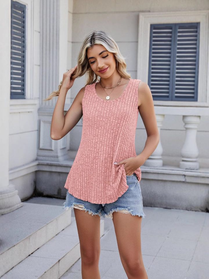 Dame afslappet tanktop med asymmetrisk kant og lommer Stilla