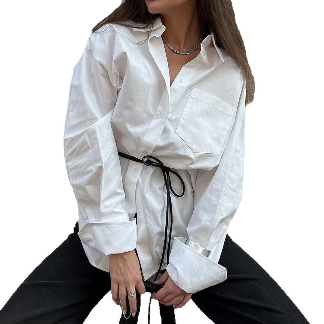 Dame Oversized Skjortebluse med blanke Manchetter Stilla