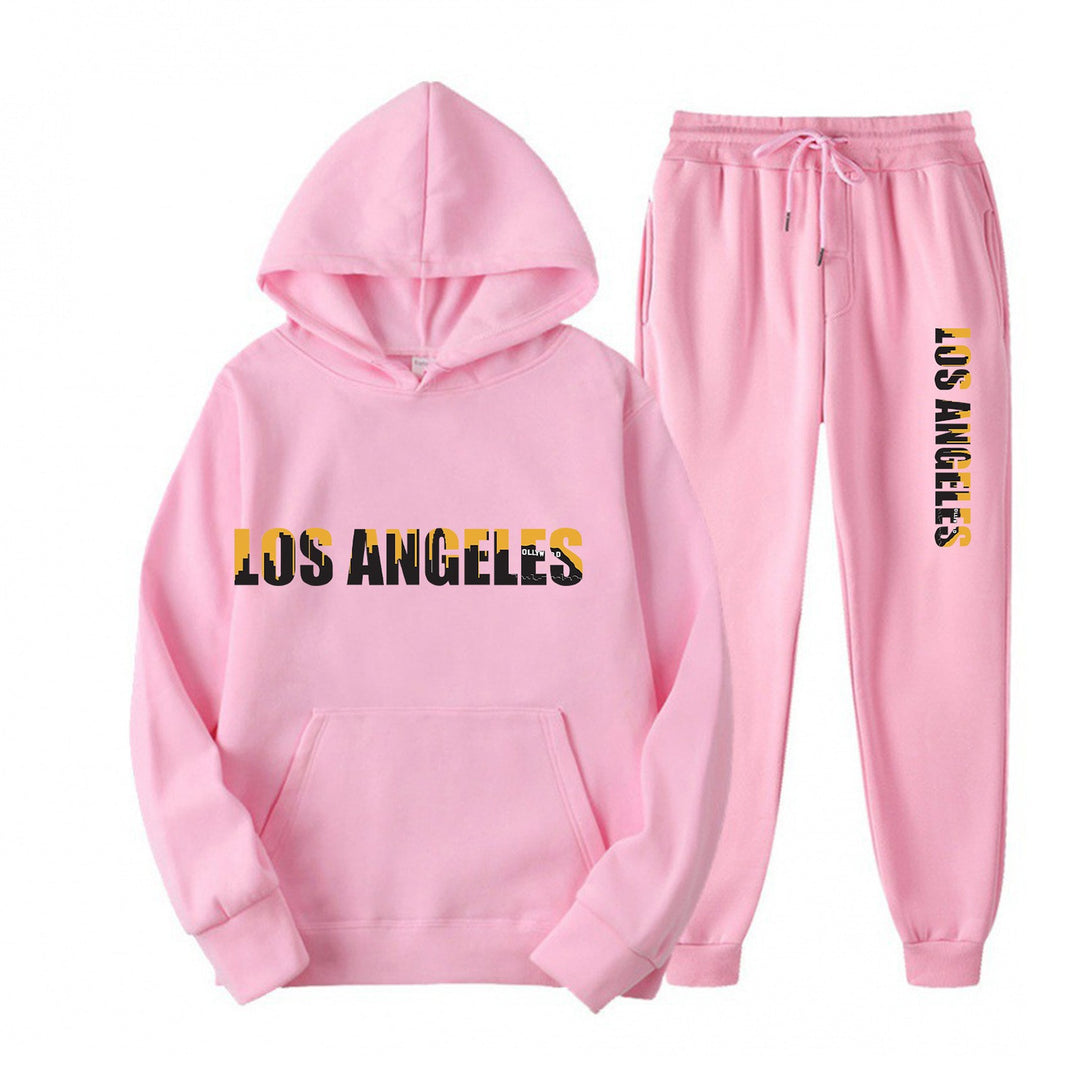Kvinders fritids hoodie og joggingbukser sæt med casual Los Angeles skrifttype Skovae