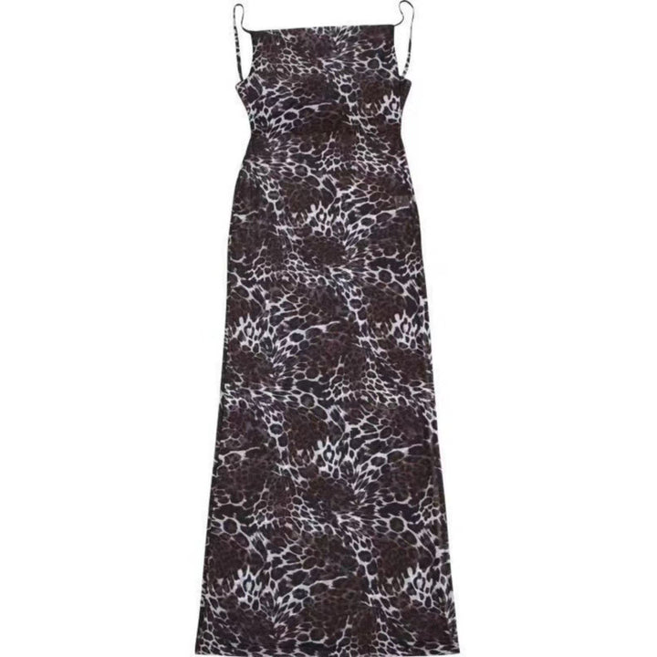 Dame Sleek Spaghetti-Strop Maxi Kjole med Giraf-Print Stilla