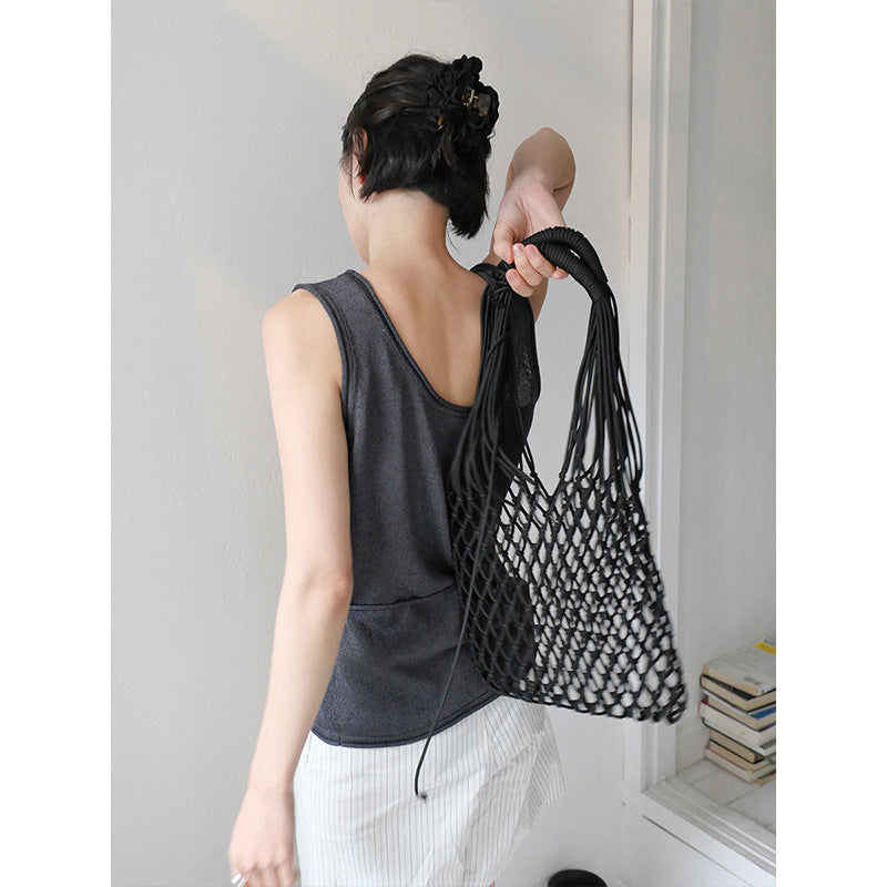 Dame afslappet tanktop med justerbar talje snøre og elegant materiale mix Stilla