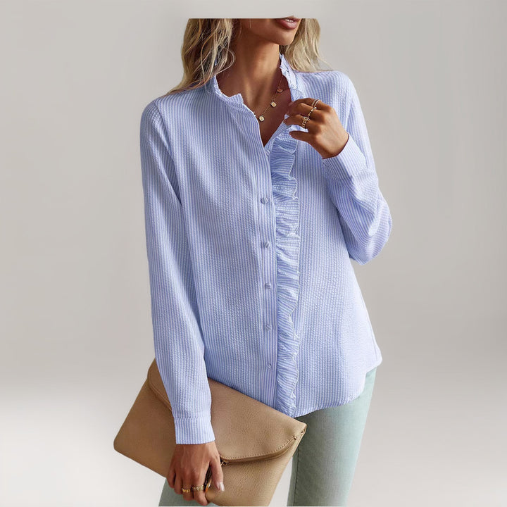 Dame elegant bluse med rynker og ståkrave Stilla