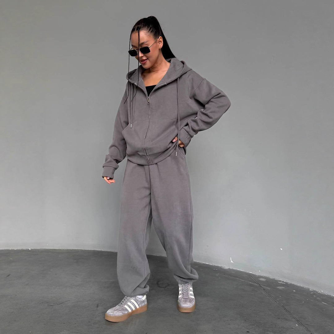 Kvindernes komfortable hættetrøje jumpsuit med høj kvalitets lynlås og afslappet pasform