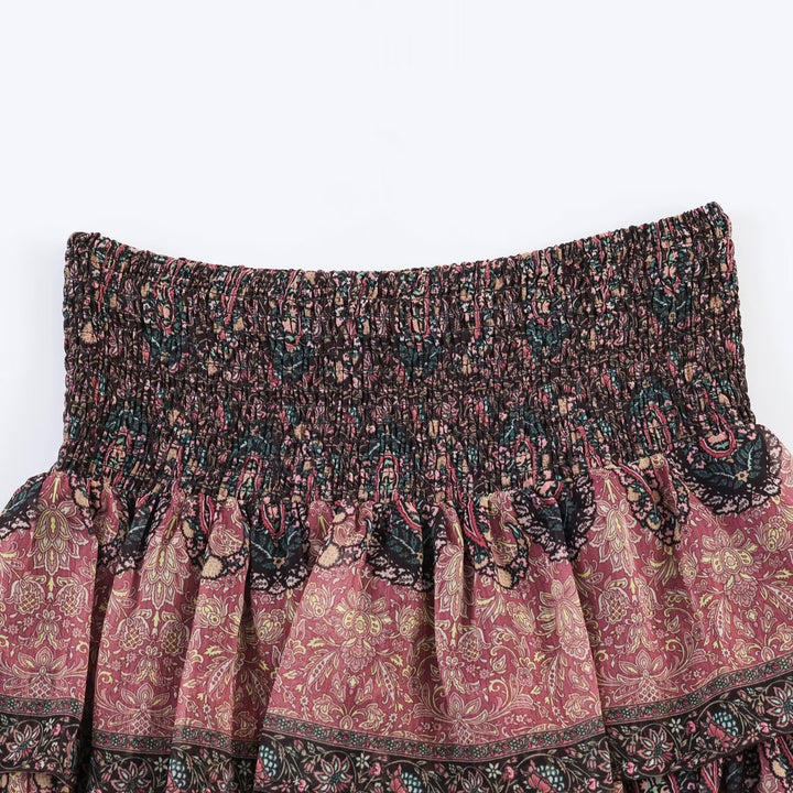 Dame volantskørt med farverigt paisley mønster og elastisk talje Skovae