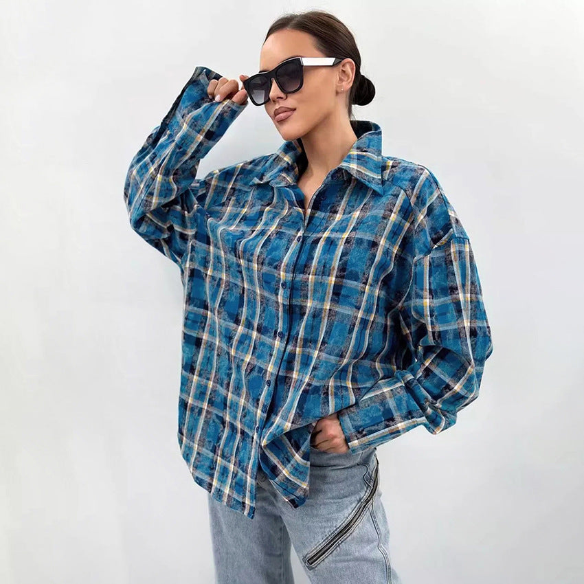 Dame Oversized Skjorte i Ternet Mønster Stilla