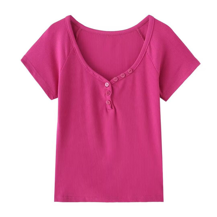Dame afslappet kortærmet Henley-T-shirt med raffinerede knapdetaljeringer Stilla