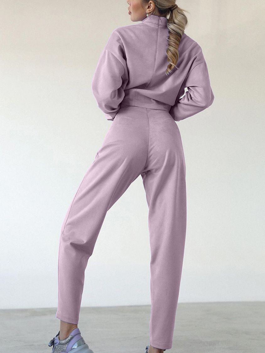 Dame Sporty Cropped Sweatshirt og Joggingbuks Sæt med høj Krave og Snørelukning Stilla