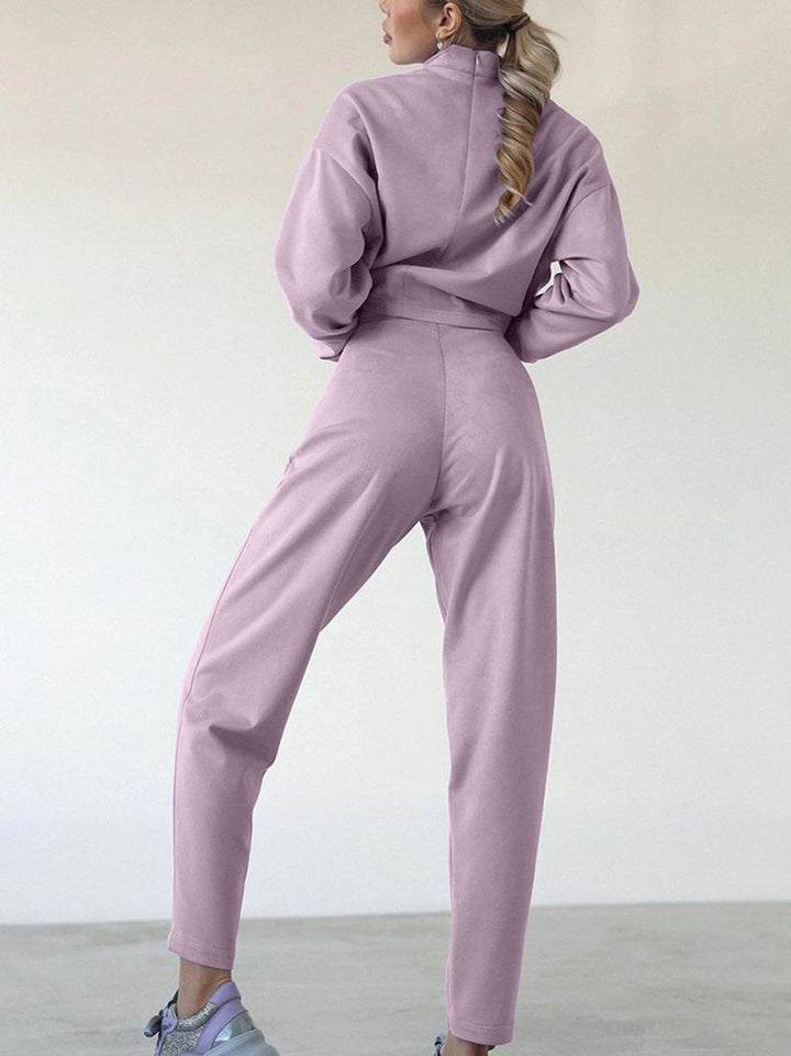 Dame Sporty Cropped Sweatshirt og Joggingbuks Sæt med høj Krave og Snørelukning Stilla