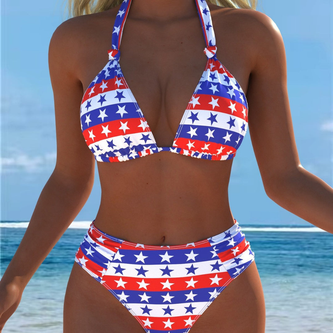 Dame triangle-bikini med høj talje og patriotisk stjernemønster Skovae
