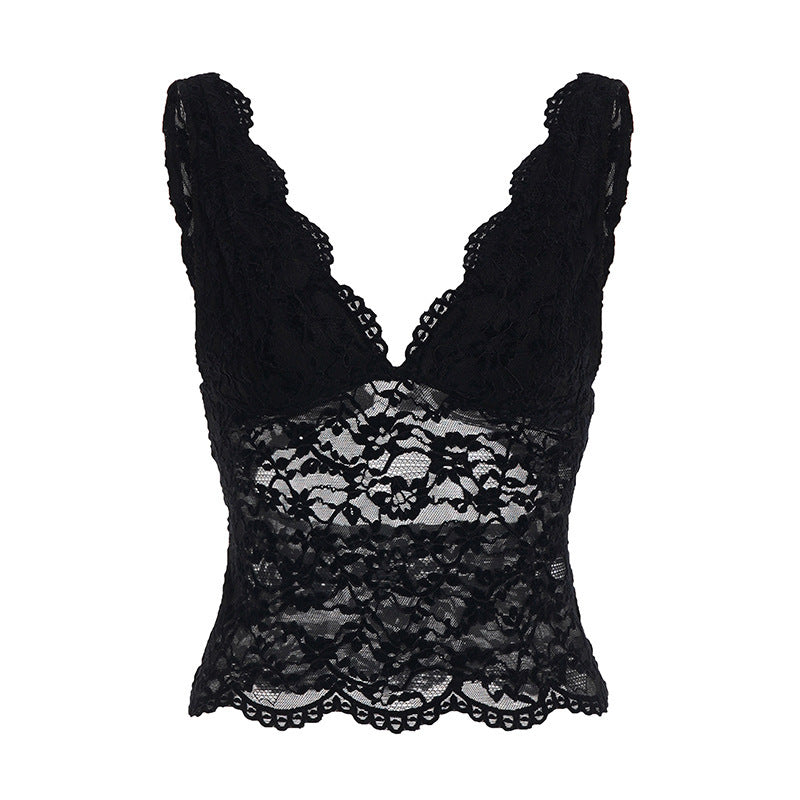 Dame Spids-Camisole med dyb V-halsudskæring og elegant blonde Skovae