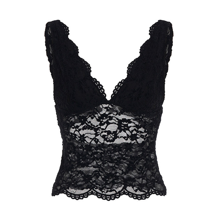 Dame Spids-Camisole med dyb V-halsudskæring og elegant blonde Skovae