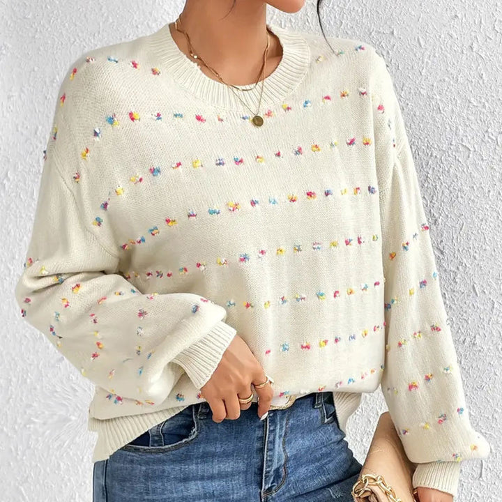Dame strikket sweater med farverigt knude mønster og løs pasform Stilla