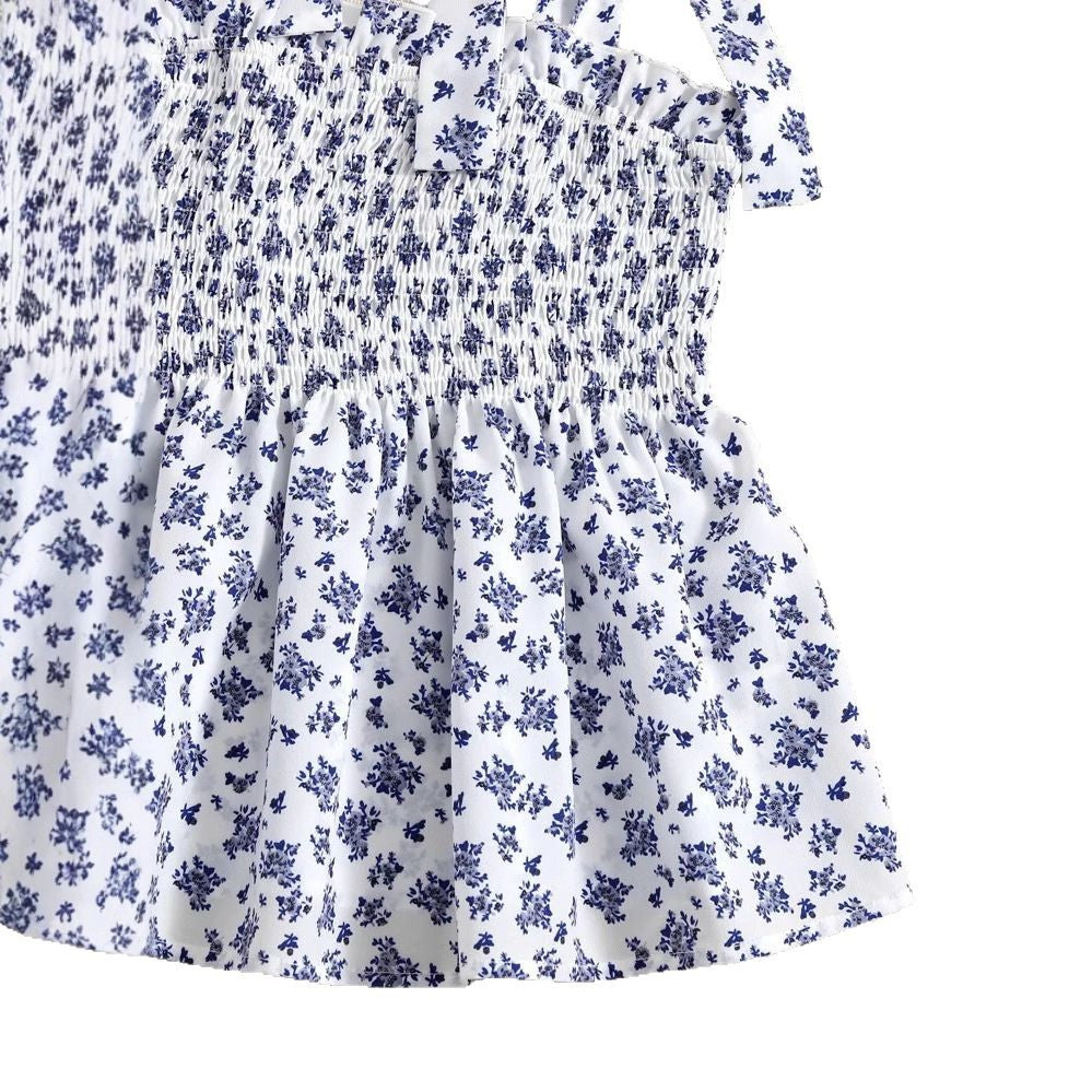 Dame smaragdgrøn bluse-shirts med delikat blomster mønster og flæsedetaljer Stilla