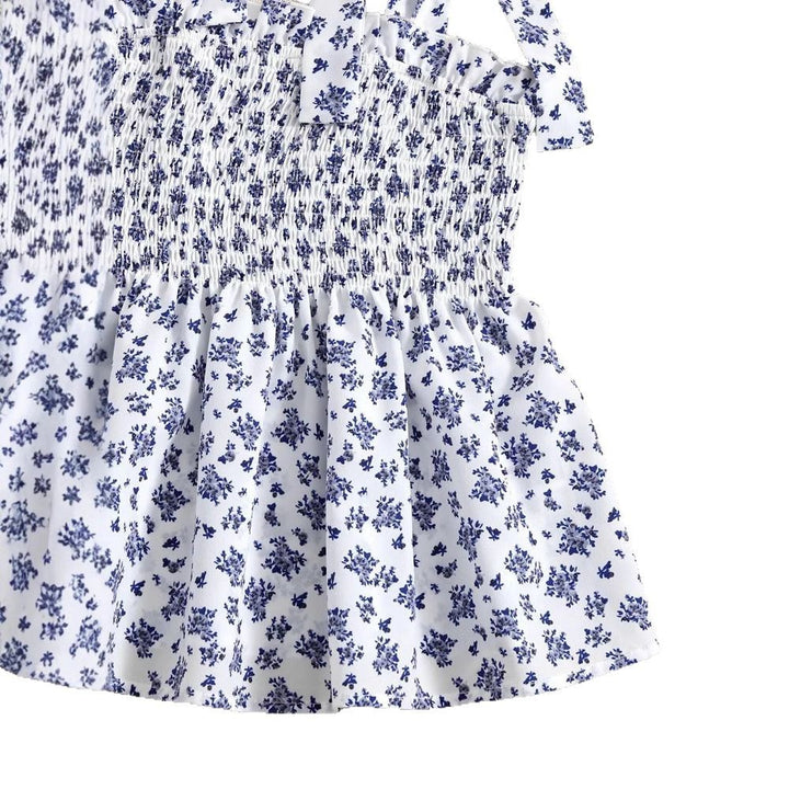 Dame smaragdgrøn bluse-shirts med delikat blomster mønster og flæsedetaljer Stilla