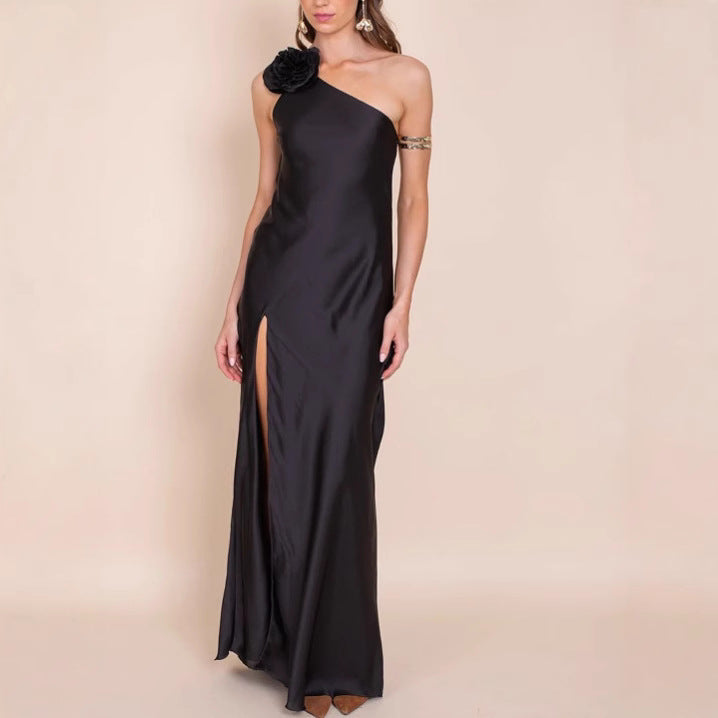 Femme One-Shoulder Satin Aftenkjole Stilla