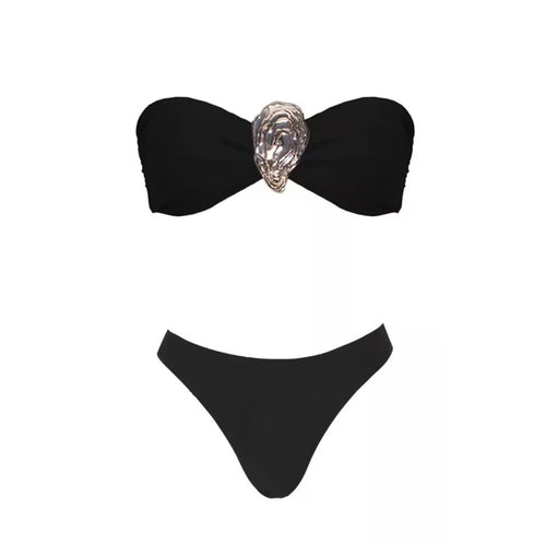 Dame Bikini-sæt med elegant bandeau-top og svingende nederdel Stilla