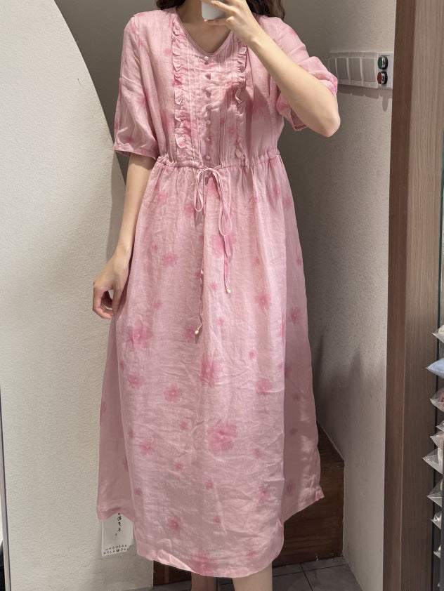 Dame Floral Maxi Kjole med justerbar talje Stilla