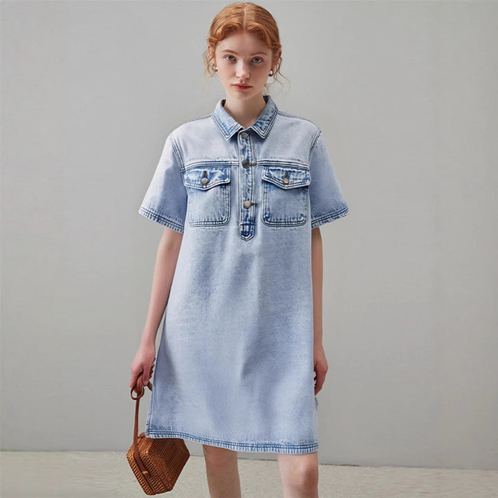 Dame Denim Skjortekjole Stilla