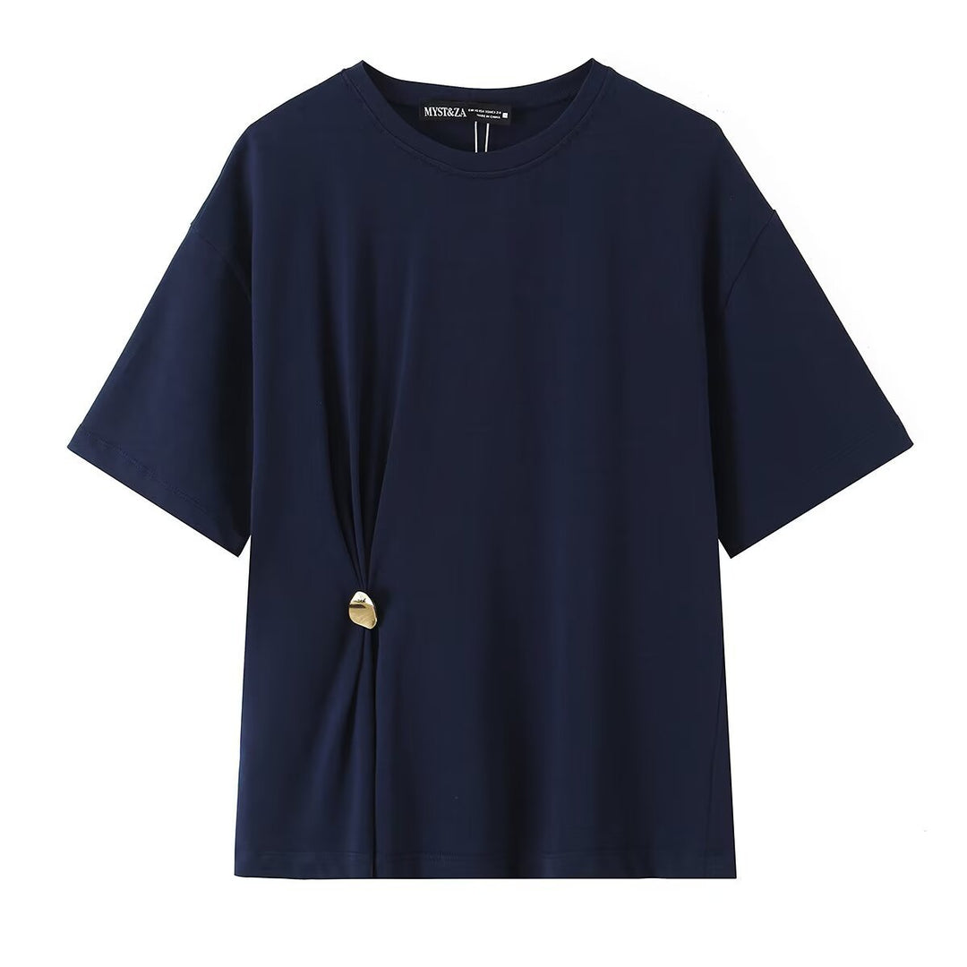 Dame afslappet T-shirt med elegant knudedetalje Skovae