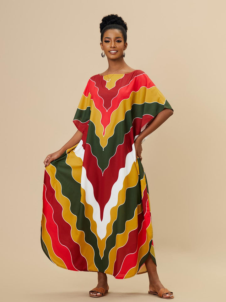 Dame kaftan med moderne bølgedesign og brede ærmer Stilla