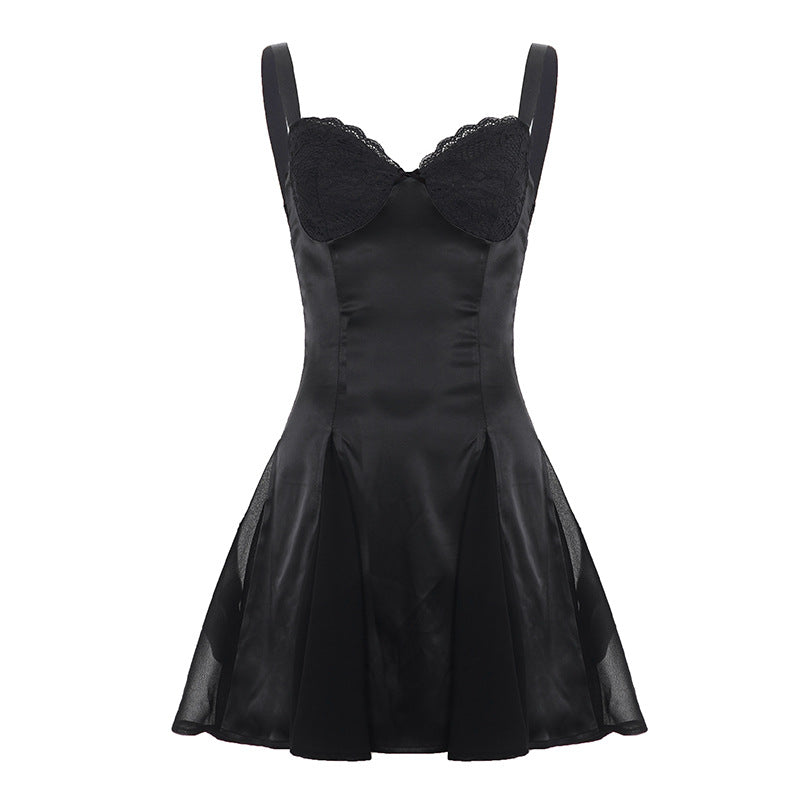 Damen elegantes Cocktailkleid mit Spitzen-Bustier und schwingendem Rock Skovae