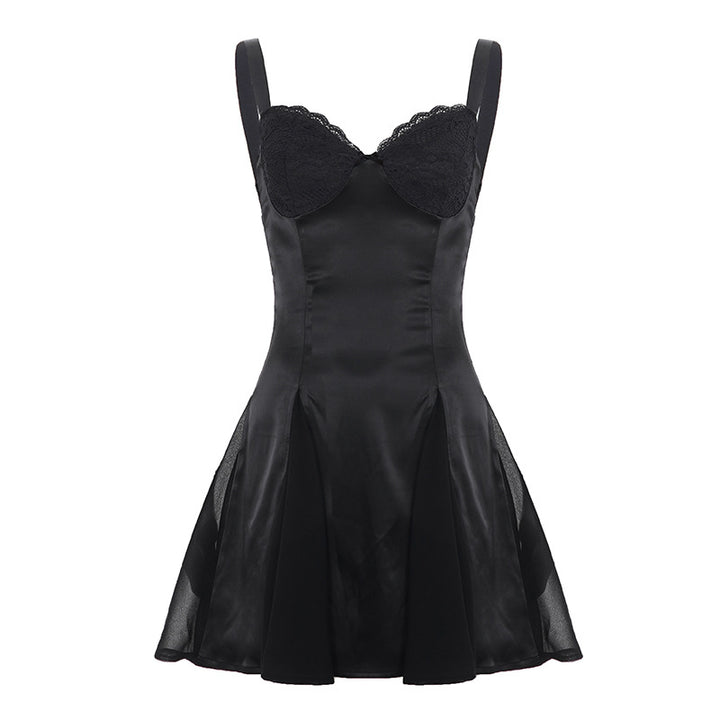 Damen elegantes Cocktailkleid mit Spitzen-Bustier und schwingendem Rock Skovae