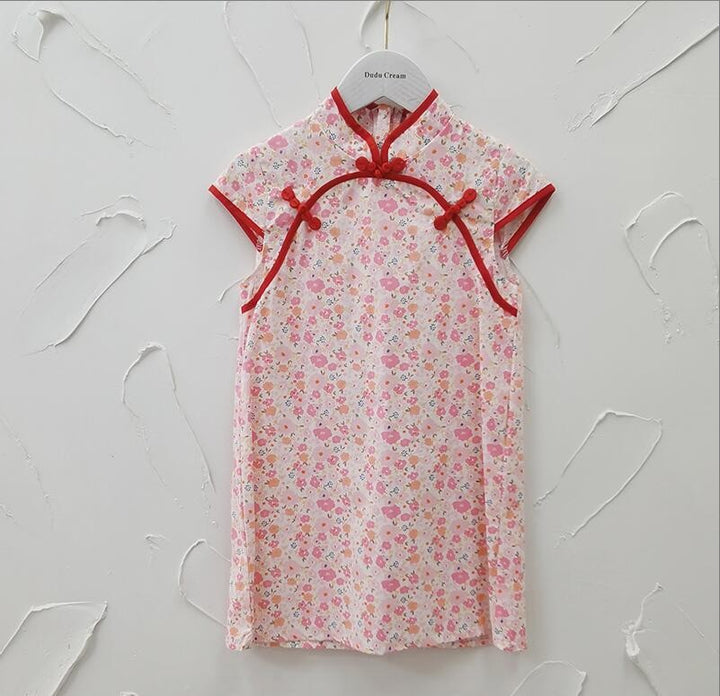 Pige Mandarin-krave blomsterprint kjole Stilla
